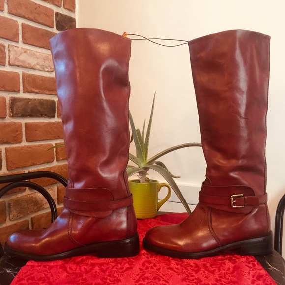Joe Fresh Leather Riding Boot Mahogany Brown Color - Picture 2 of 8